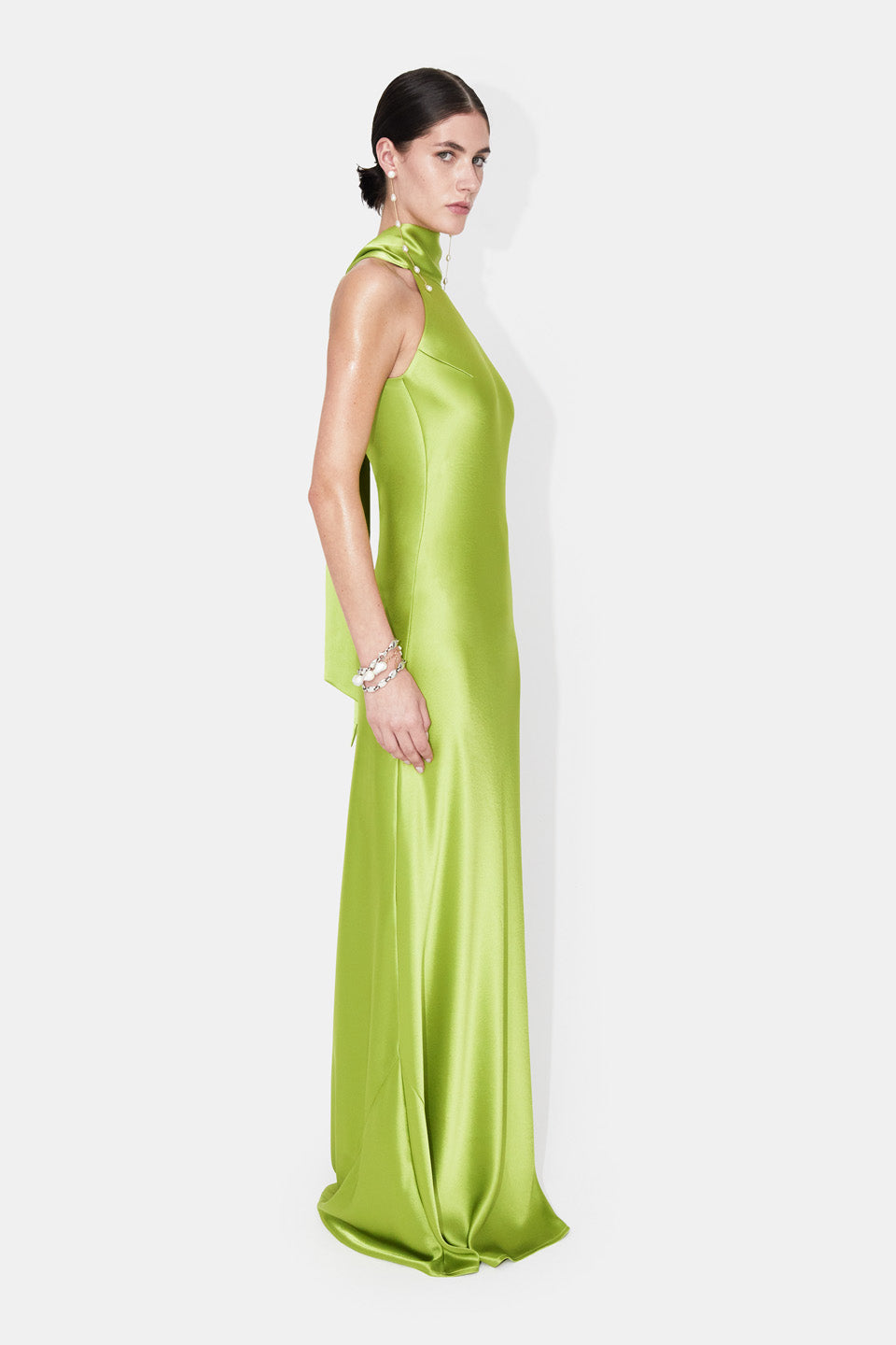 Satin Sienna Dress - Lime Leaf