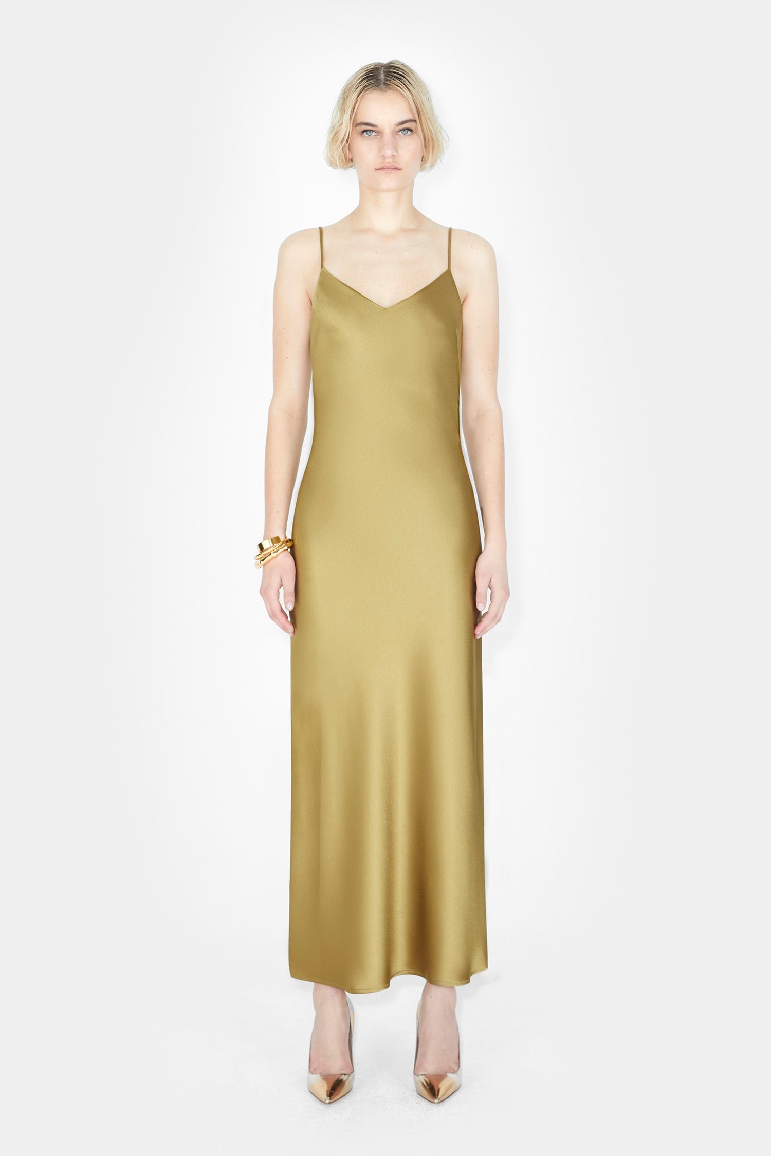 Cropped V-Neck Slip Dress - Olive