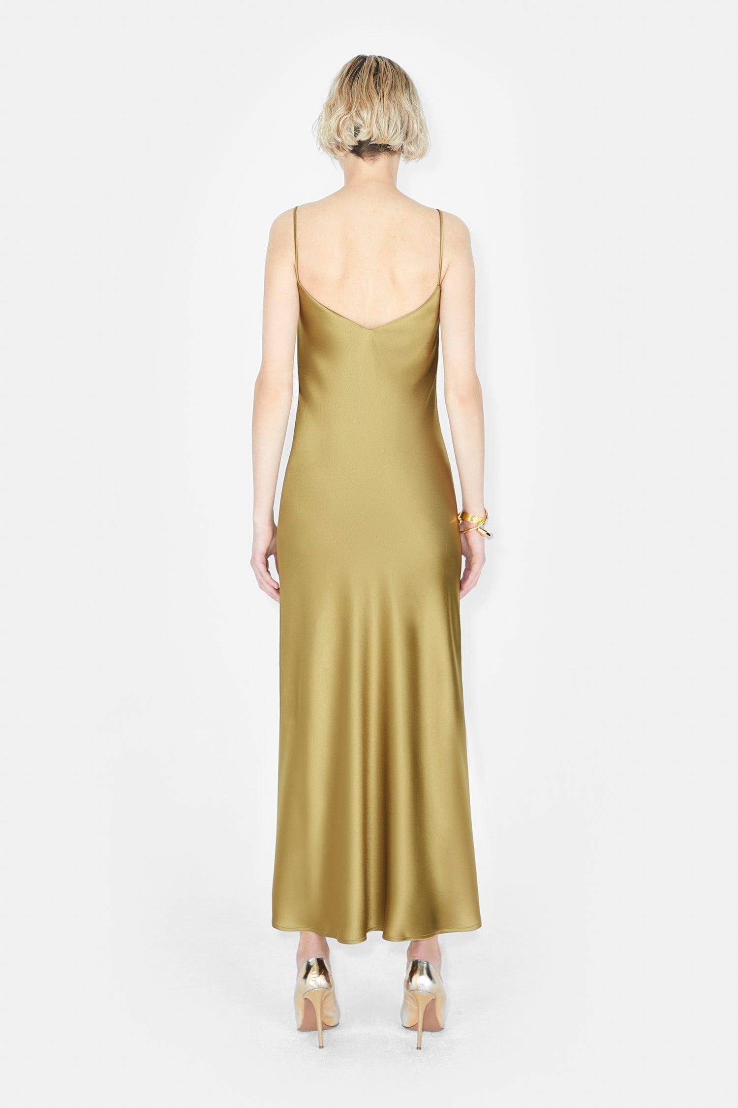 Cropped V-Neck Slip Dress - Olive