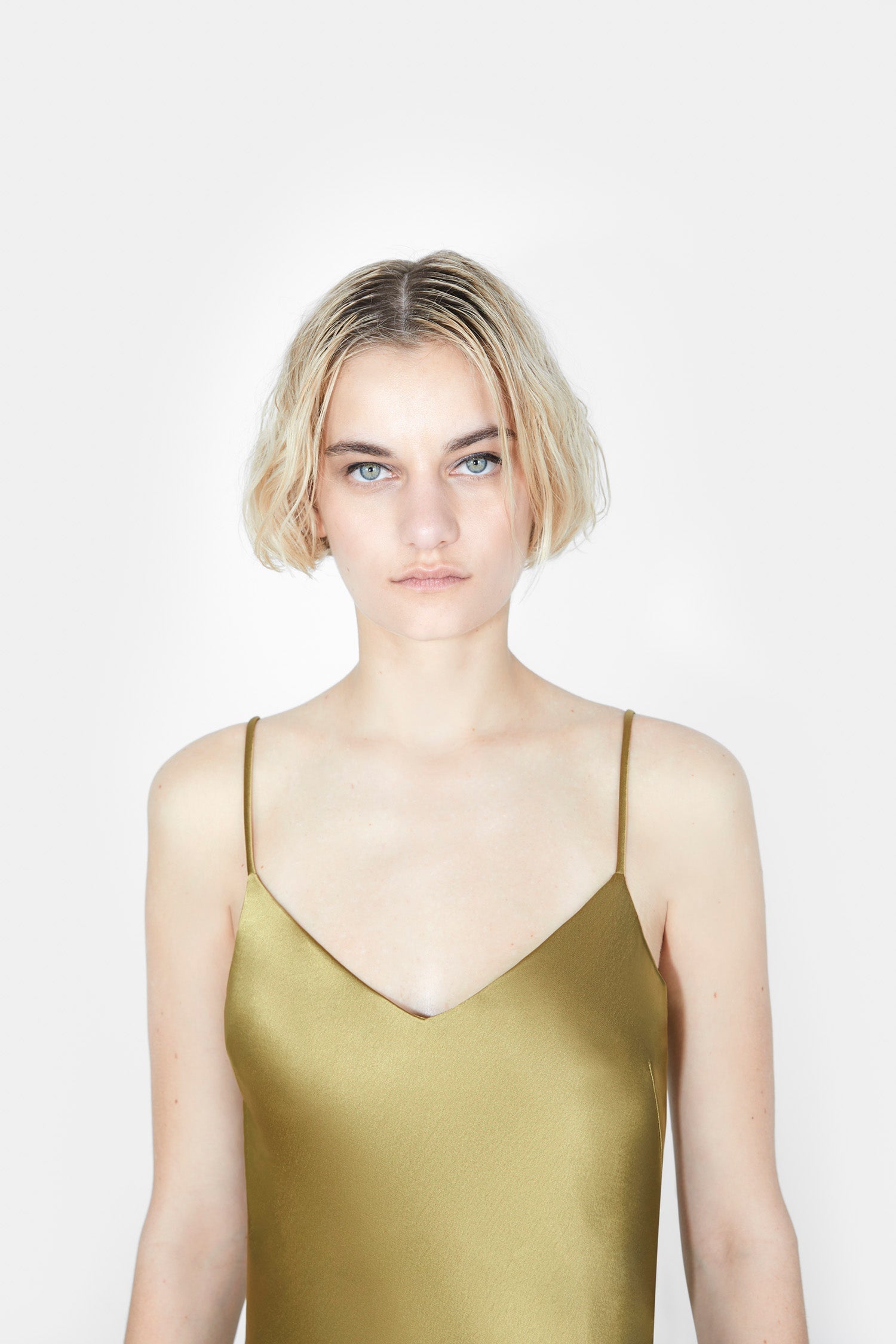 Cropped V-Neck Slip Dress - Olive